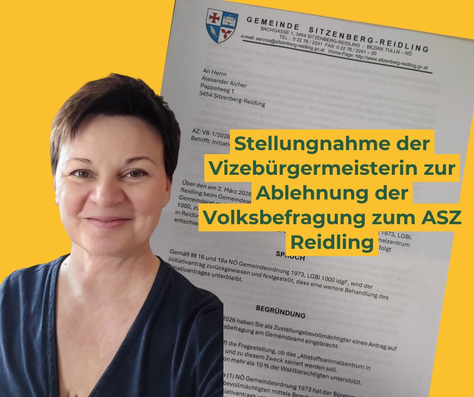 Stellungnahme der Vizebürgermeisterin zur Ablehnung der Volksbefragung zum ASZ Reidling