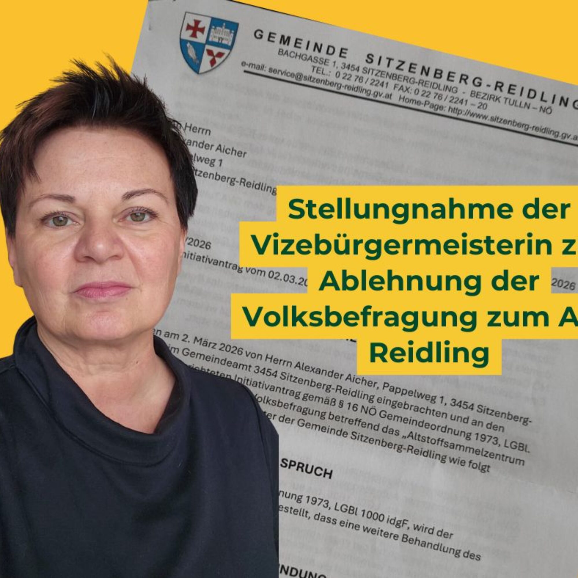 Stellungnahme der Vizebürgermeisterin zur Ablehnung der Volksbefragung zum ASZ Reidling
